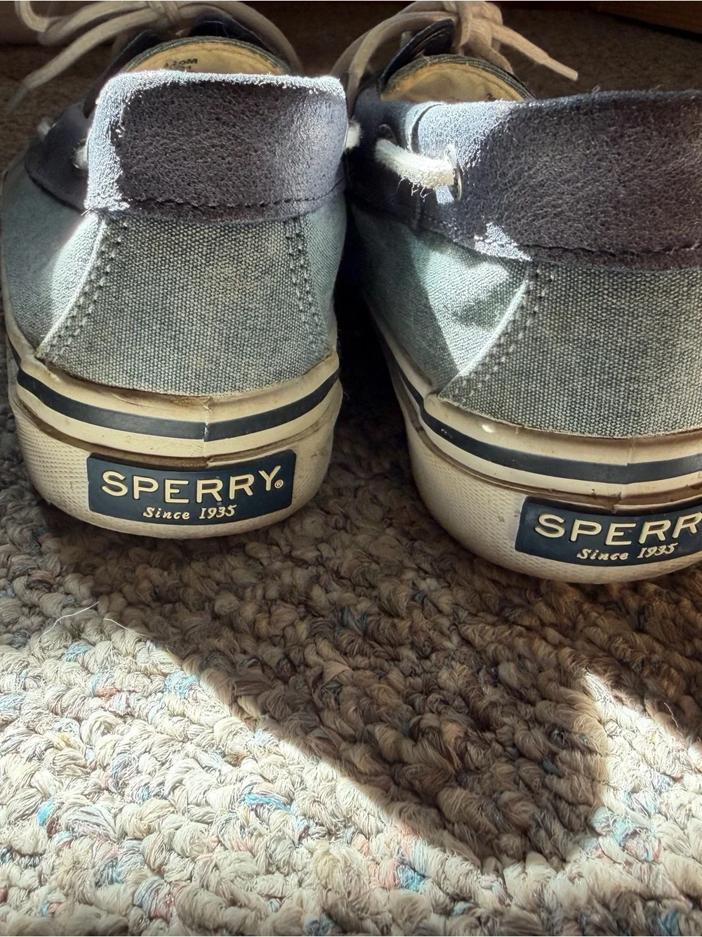 Sperry Men's Navy Canvas Boat Shoes with White Laces